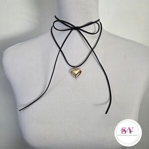 Black Wrap Around Gold Heart Necklace